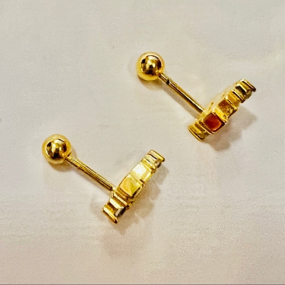 North South Baguette and Round Crystal CZ 18k Gold Plated Pierced Earring 1pc - Picture 4 of 5